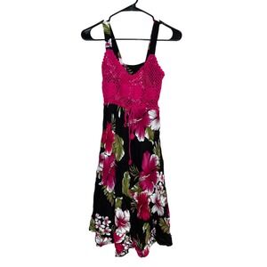 Crochet‎ Top Hawaiian Floral Dress Sleeveless Summer Beach Cover Up Size S